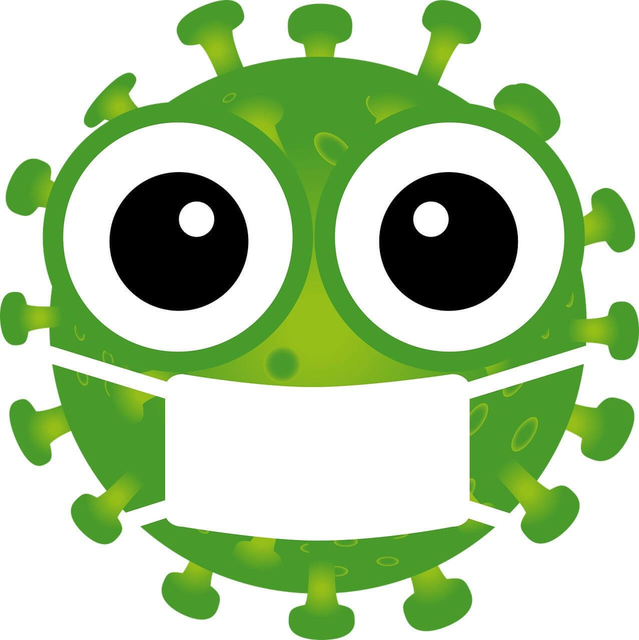 Dibujo coronavirus verde con mascarilla